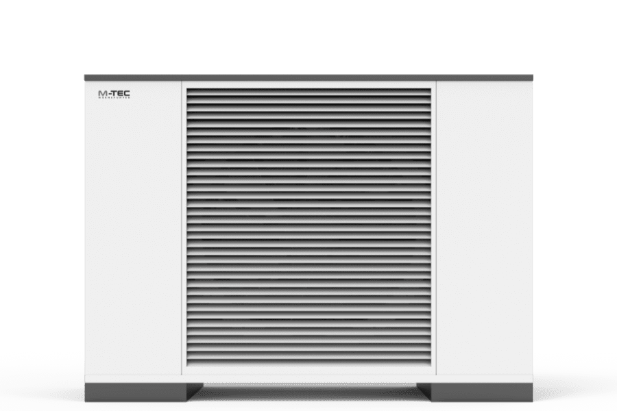 una grande pompa di calore con design bianco e grigio scuro